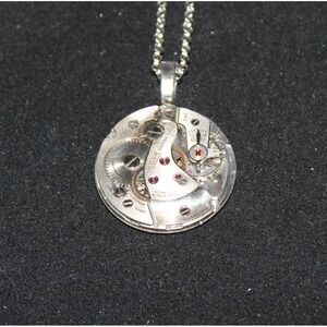 handcrafted pendant HOGA 17 jewel watch movement with silver tone 18" necklace